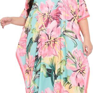 Plus Size Kaftan Dress Polyester Maxi Cover Up Summer Beach V-Neck